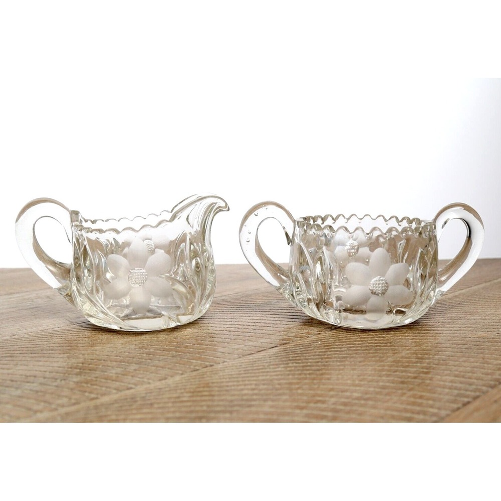 Vintage‎ Lancaster Etched Sugar and Creamer Set